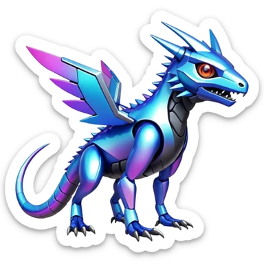  exotic shiny colorful futuristic modern cyber-Fakémon-Digimon-Trico-Vernid-creature sticker
