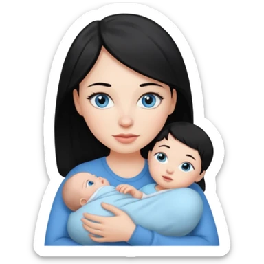 mom holding newborn baby girl with blue eyes white skin and black hair and white skin newborn girl bab white skin black hair sticker