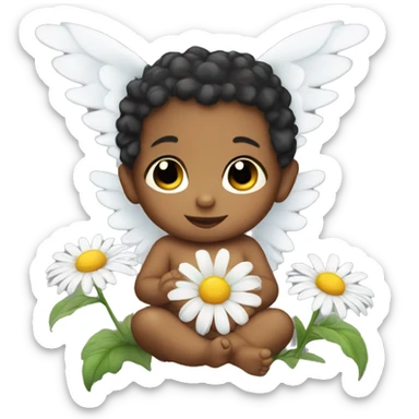 Baby angel with a daisy flower sticker