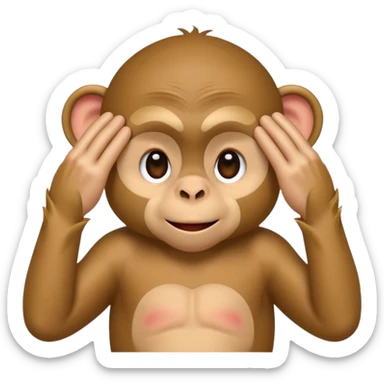 cute little monkey, both hands completely covering his eyes, fingers spread so no eyes are visible, emoji style sticker