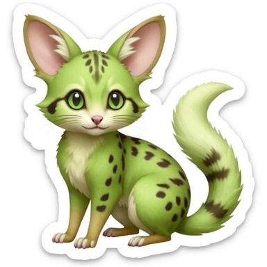 Light-neon-green, soft realistic romantic vintage antique divine beautiful elegant pretty precious cute young youthful  Fakémon-Pokémon-opossum-feline-mouse-serval-caracal-chinchilla-Minccino-Cinccino-Meowstic-rodent-hybrid-creature (full body) sticker