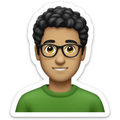 a white boy with glasses and black hair wearing soft green sweater sticker