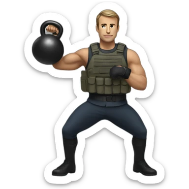 Macron soldier with kettlebell sticker