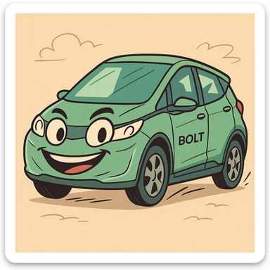 a green bolt car, cartoon style, energetic sticker