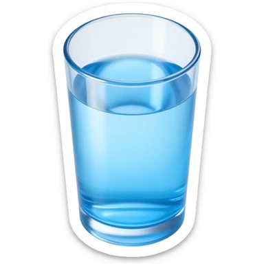 glass of water icon, skeuomorphism style, transparent glass, water, light refraction effects sticker
