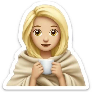Blonde girl with a blanket and drinking tea sticker