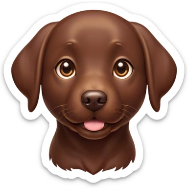 Cinematic Cute Chocolate Labrador Portrait Emoji, Head tilted playfully and inquisitively, featuring a sleek chocolate Fur with a lustrous sheen, round, sparkling brown eyes filled with curiosity, Simplified yet irresistibly adorable features, highly detailed, glowing with a warm, friendly glow, high shine, affectionate and spirited, stylized with a touch of whimsy, bright and endearing, soft glowing outline, capturing the essence of a mischievous yet loving companion, so playful it feels like it could dash out of the screen and into your arms! sticker