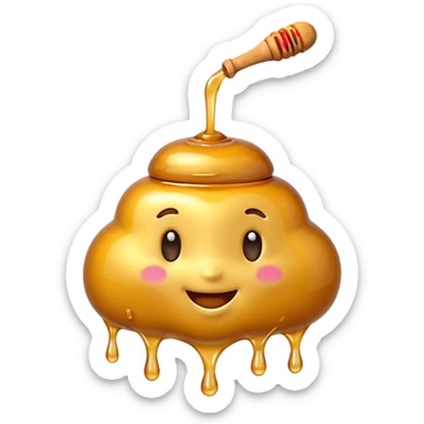 3D iPhone style emoji of golden honey, thick and glossy texture, dripping slowly, isolated on white background, soft shadows, high detail, playful and cute. sticker