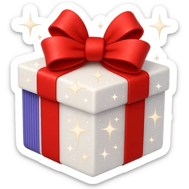 Add sparkles to the white present with bow. Keep the background transparent. The style is a white present with a bow and a transparent background. sticker