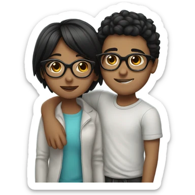 Boy with glasses kissing with a girl with glasses and black hair sticker