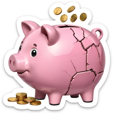 a piggy bank broken in half sticker