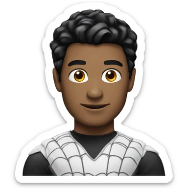 Man white with black hair in costume of spiderman sticker