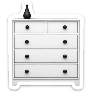 sleek white dresser with 6 drawers and small black knobs, minimalist and stacked sticker