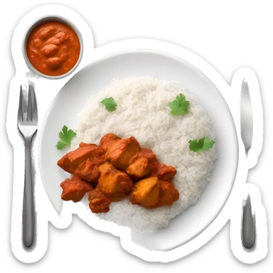 Realistic indian chicken tikka masala with rice on a white plate  sticker
