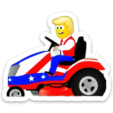 president Trump riding red white and blue colored lawnmower sticker