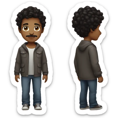 Wavy black hair boy, with brown eyes, little bit of mustache, and a little bit of goatee sticker