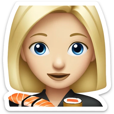 Blonde girl with blue eyes eating sushi sticker