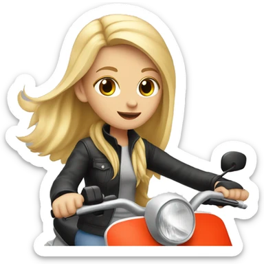 Blonde girl riding moped with grey cat sticker