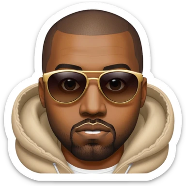 Kanye West with sunglasses and his signature look sticker