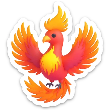 Transform this 3D emoji phoenix into a dark phoenix: make the bird's body black, with shining, vivid flames in orange, red, and yellow. Keep the background transparent. sticker