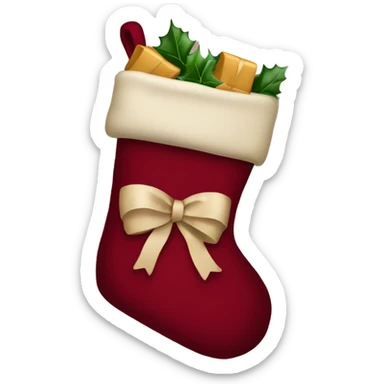 Wine red Christmas stocking with beige bow sticker