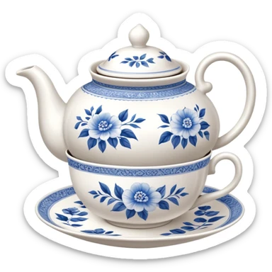 teapot and teacups on a table sticker