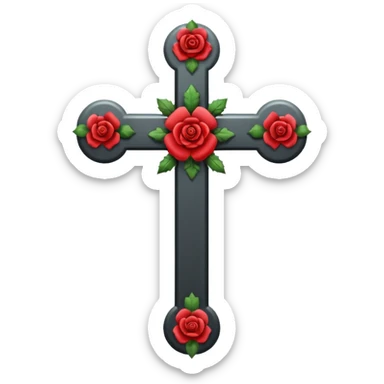 Ein christen kreuz schön verziert mit Rosen ranken aber nur in schwarz als Emoji keine Farbe verwenden einzige Farbe schwarz sticker