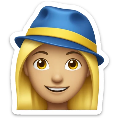 A girl with a blue hat with yellow hair shows a thumbs up sticker