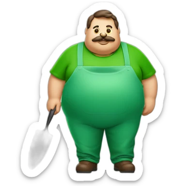 Fat man Portuguese clothes red and green with burger in one hand the other a trowel sticker
