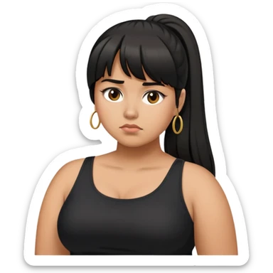 Latina girl with bangs black long hair in pony tail plus size black dress disappointed  sticker