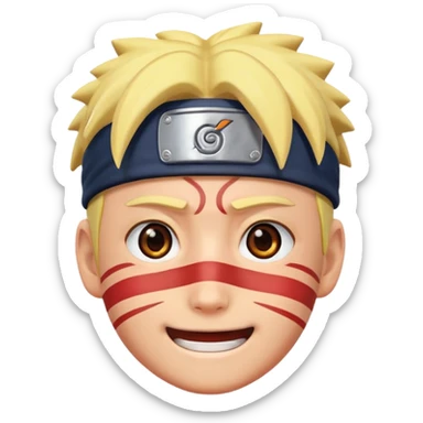 Naruto character close-up face with cheerful expression, apple emoji style sticker