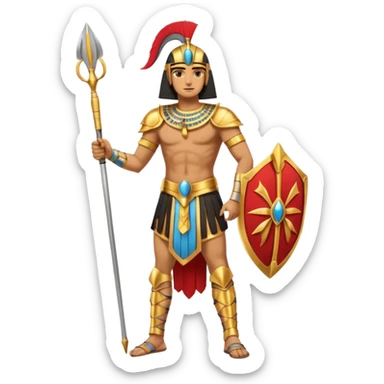 fullbody egyptian ancient soldier with spear and golden armor, only gold colors, no red or blue, different pose sticker