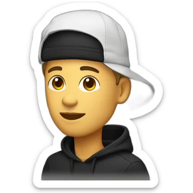 White Designer wearing flat bill hat and black hoodie sticker