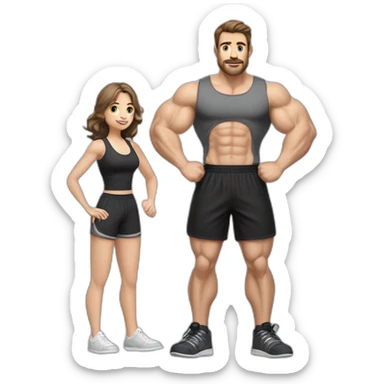 Full height realistic Actively gesturing with hands Pale skinned Fit Man With the biceps and brown hair in dark gray Sleeveless Mike, black oversize sports shorts, watch and white Sneakers sticker