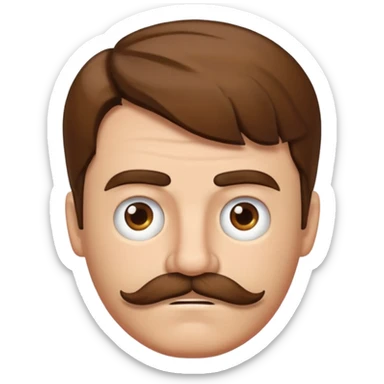 white man with parted brown hair and a thick mustache in the stock ios emoji style. he is very unhappy and his hair is a bit unkempt sticker