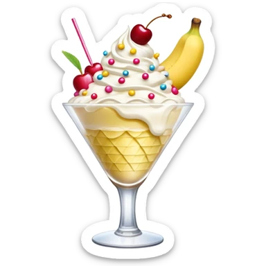 cute banana split with toppings in a ruffled cocktail glass sticker