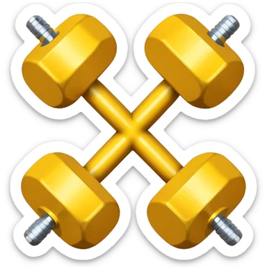 Generate a high-quality image of two generic yellow dumbbells stacked in a cross shape on a plain white background, realistic shading and lighting, no logos or brand markings, high-resolution.
 sticker