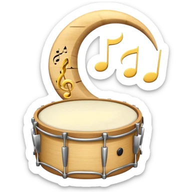 crescent moon, drum, and musical notes together, symbolizing sahur announcement sticker