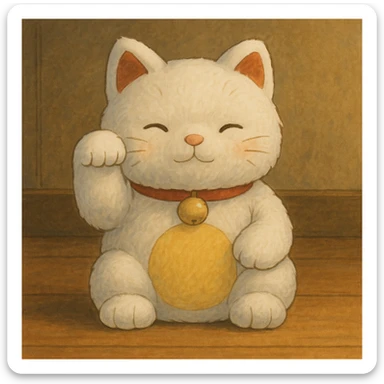 White Chinese lucky cat plushie  sticker