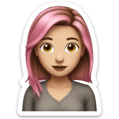 White Girl with brown hair and pink highlights  sticker