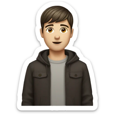 White boy with short dark brown hair, with bangs, brown eyes sticker