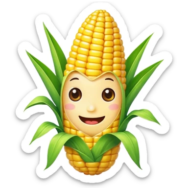 Chibi sticker style corn with a smiling face cute and exaggerated  sticker