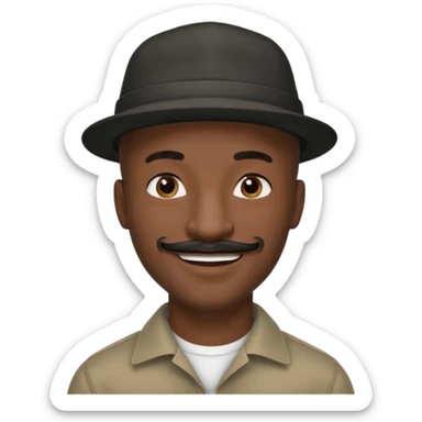 a tall dark hansome black man shaved head thin mustash with compton hat sticker