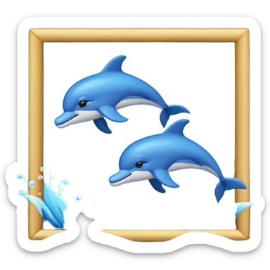 cute photo frame with blue dolphins swimming in sea water, emoji style sticker