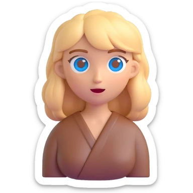 Make the woman's hair just a little longer, adding subtle hints of brown, red, and gold to the blonde hair. Keep the 3D emoji style, blue eyes, and shrugging pose, with no background. sticker