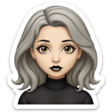  Beige olive skin  grey wavy hair black lips lightbrown eyes goth girl sticker