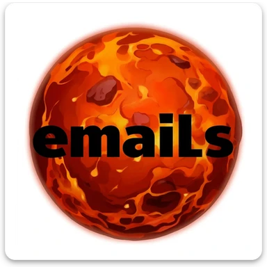 a red burning planet in a realistic style that has " e-mails" written on it with black letters sticker