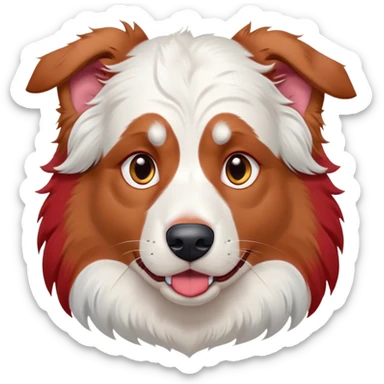 Cinematic Meme-Worthy Grumpy Predominantly White Red Merle Australian Shepherd Portrait Emoji, Head held high but eyes filled with dramatic disappointment, predominantly white fur with red merle markings, deeply furrowed brow forming an unmistakable scowl, floppy ears slightly angled back in disapproval, piercing blue eyes glaring with pure exasperation, Simplified yet hilariously over-exaggerated features, highly detailed, glowing with an aura of supreme annoyance, high shine, exhausted yet judgmental, stylized with an almost regal pettiness, bright but brooding, soft glowing outline, capturing the essence of a pup that has seen it all and is thoroughly unimpressed, so meme-worthy it feels like it could instantly become the next viral sensation of grumpiness! sticker