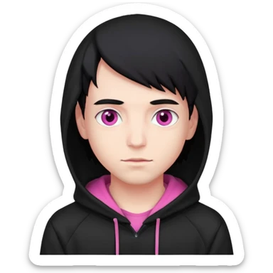 young man that has pink eyes with black hair and wearing a black hoodie sticker