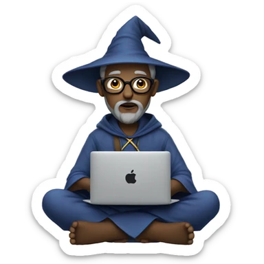 Wizard sitting cross legged and working on a macbook sticker